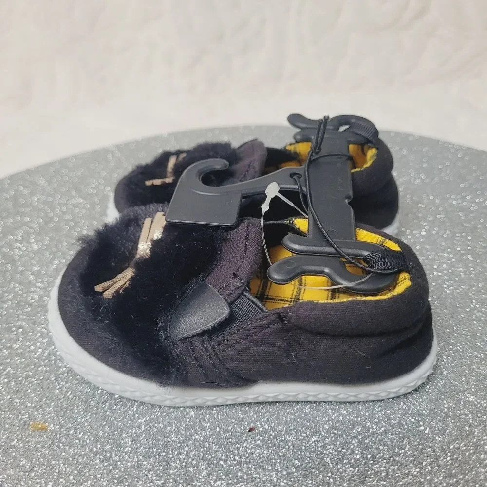 Wonder Nation Black Kitty Cat Furry Slip On Shoes Baby Girl Size 3 New